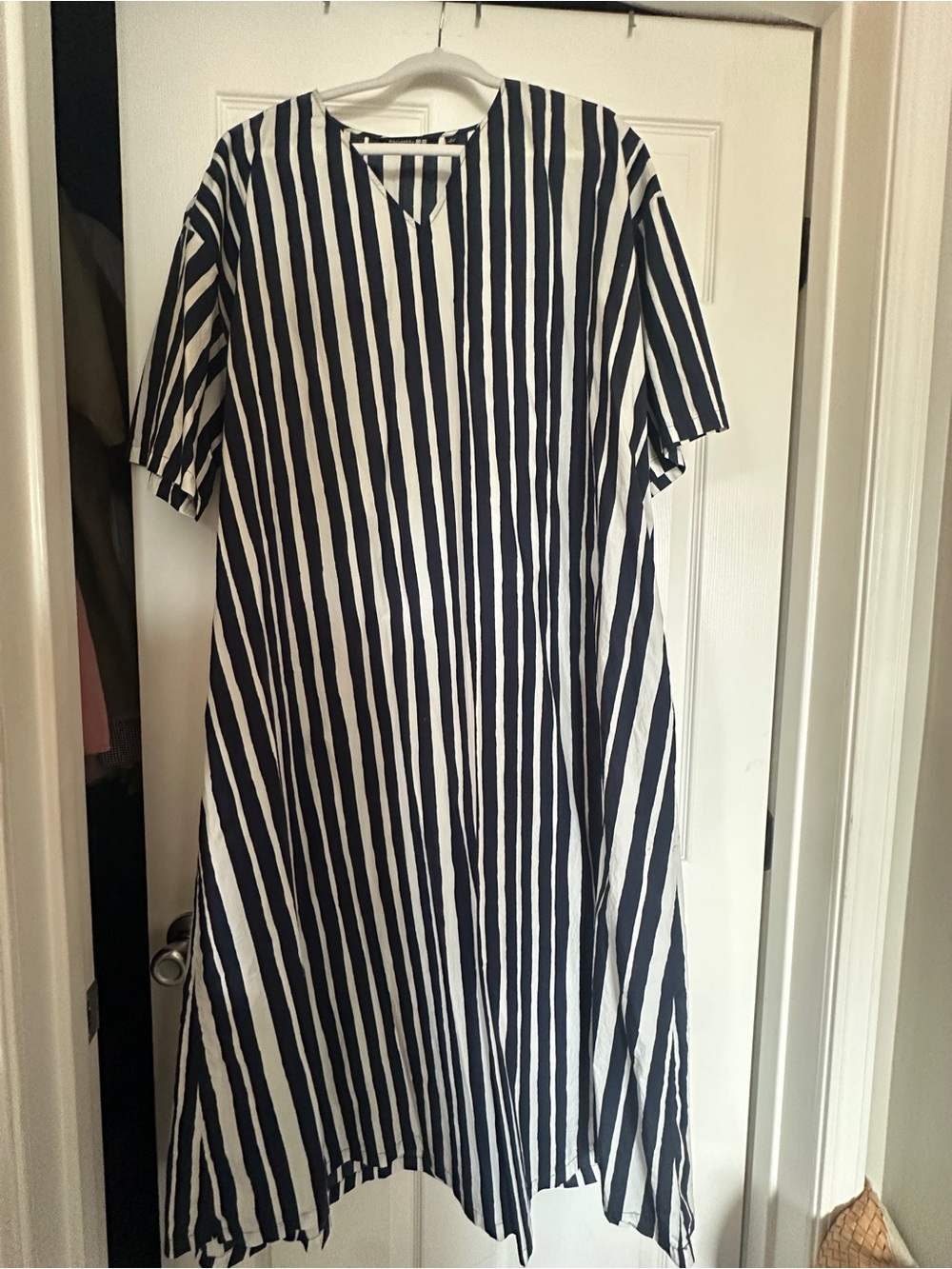 Marimekko Navy and White Striped Maxi Dress